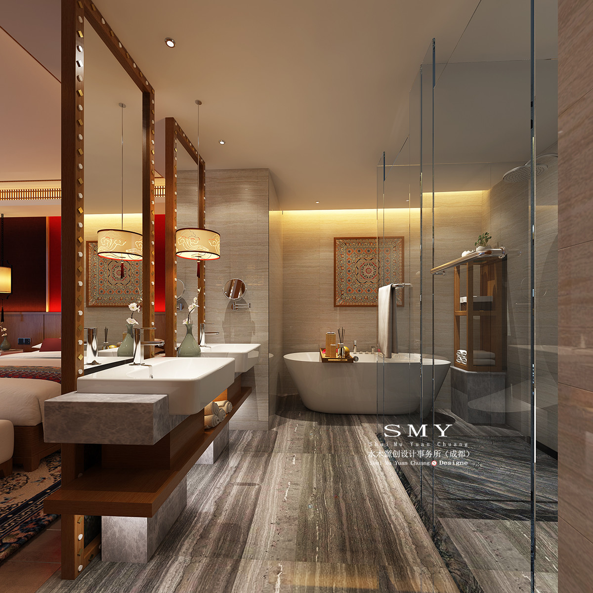 酒店洗浴间空间设计，浴缸选用及布置位置图
